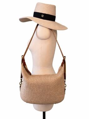 💋 Eric Javits Squishee® Jess Raffia Tote | Peanut | Light | NYC | Very Clean